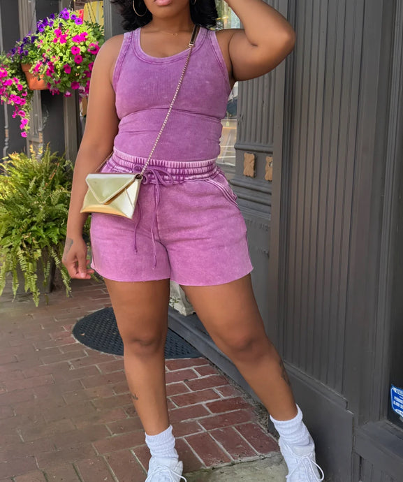All Washed Short Set (Plum)